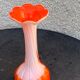 Orange and white opaline vase in the shape of a vintage flower corolla