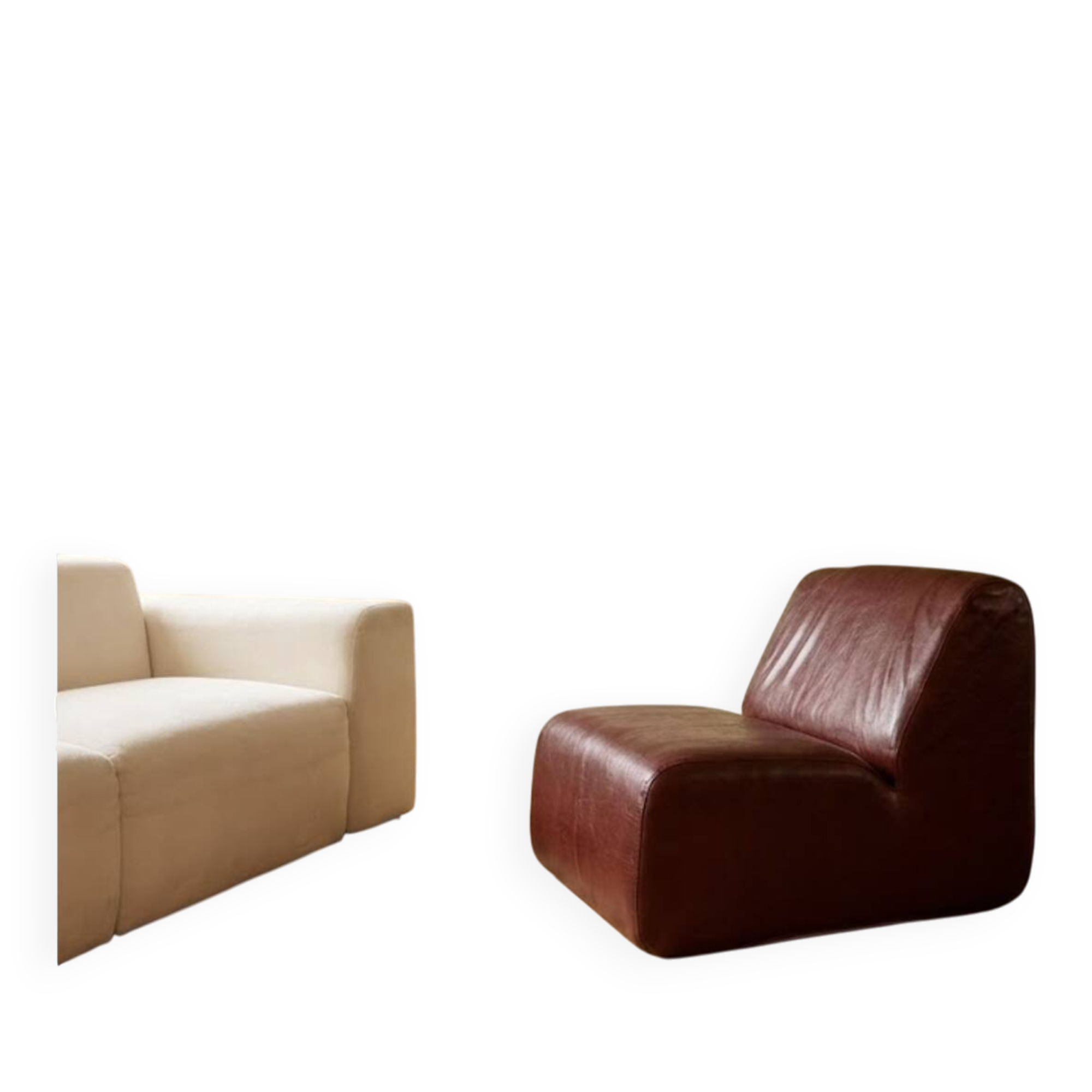 Paire de chauffeuses modulaires vintage en simili-cuir bordeaux - Années 70