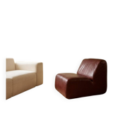 Paire de chauffeuses modulaires vintage en simili-cuir bordeaux - Années 70