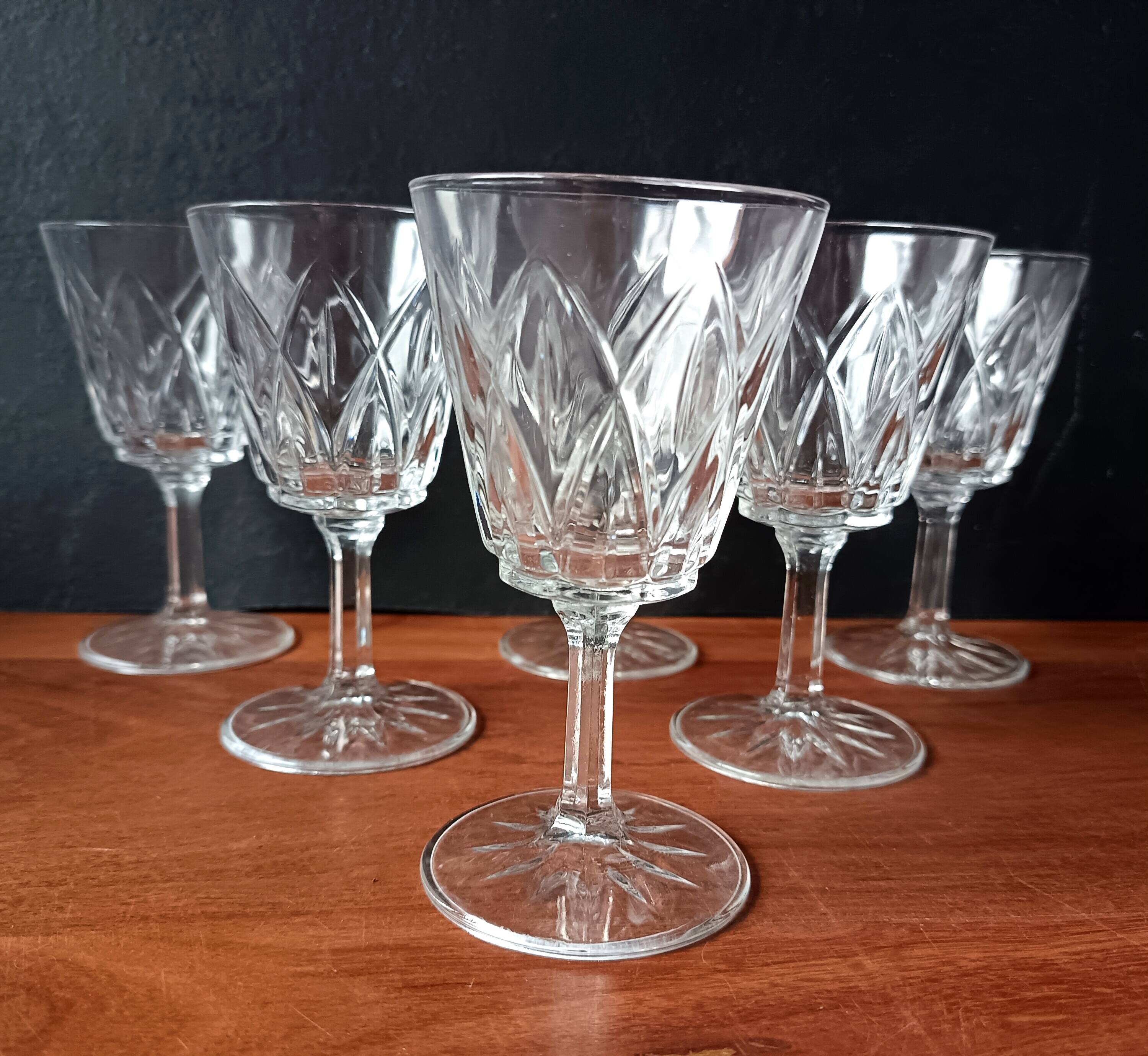 6 stemmed glasses 12 cl VMC Reims "champagne" motif Vintage France