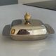 Vintage silver-plated butter dish with golden hazelnut - retro elegance