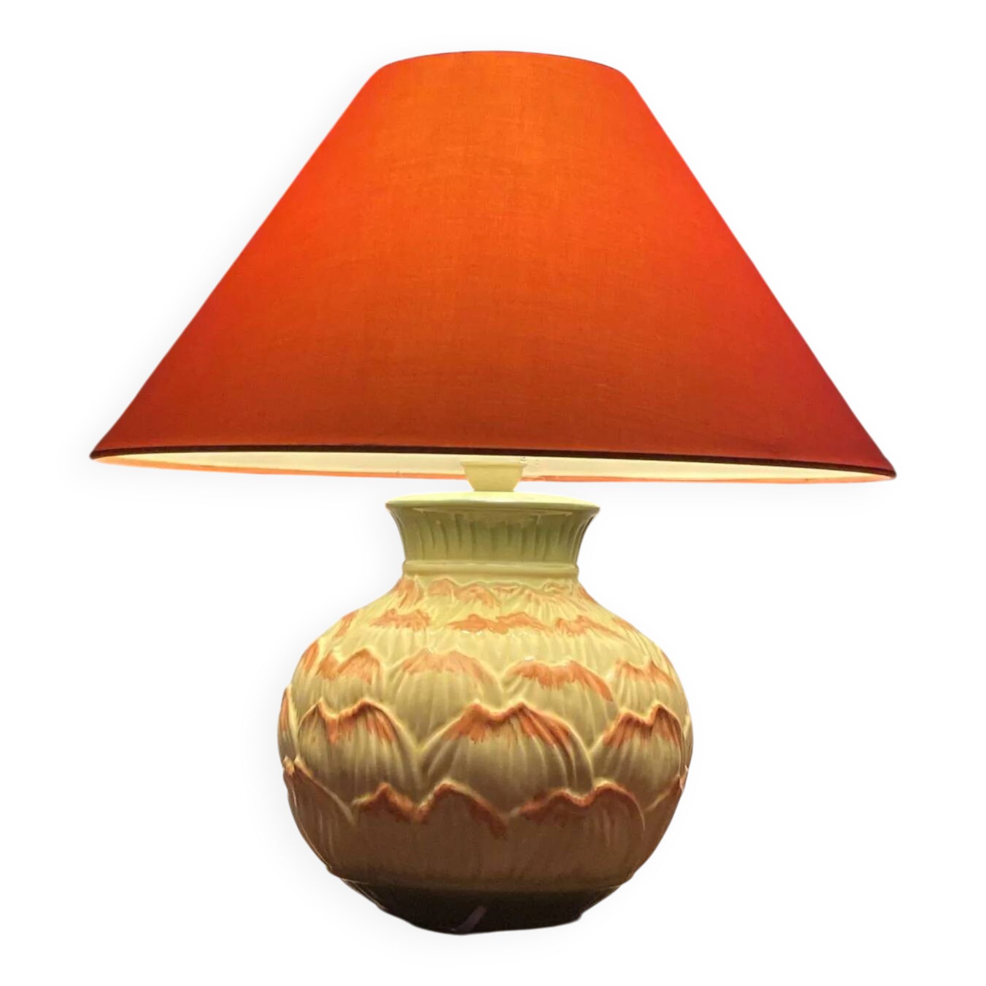 Barbotine earthenware lamp – 1980s – 20th century production