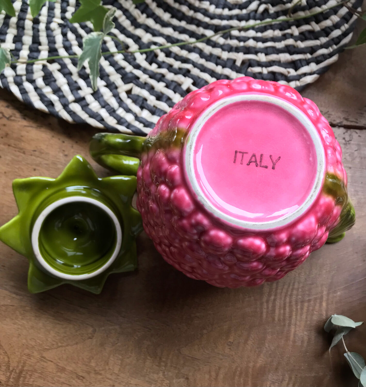 Raspberry slip teapot