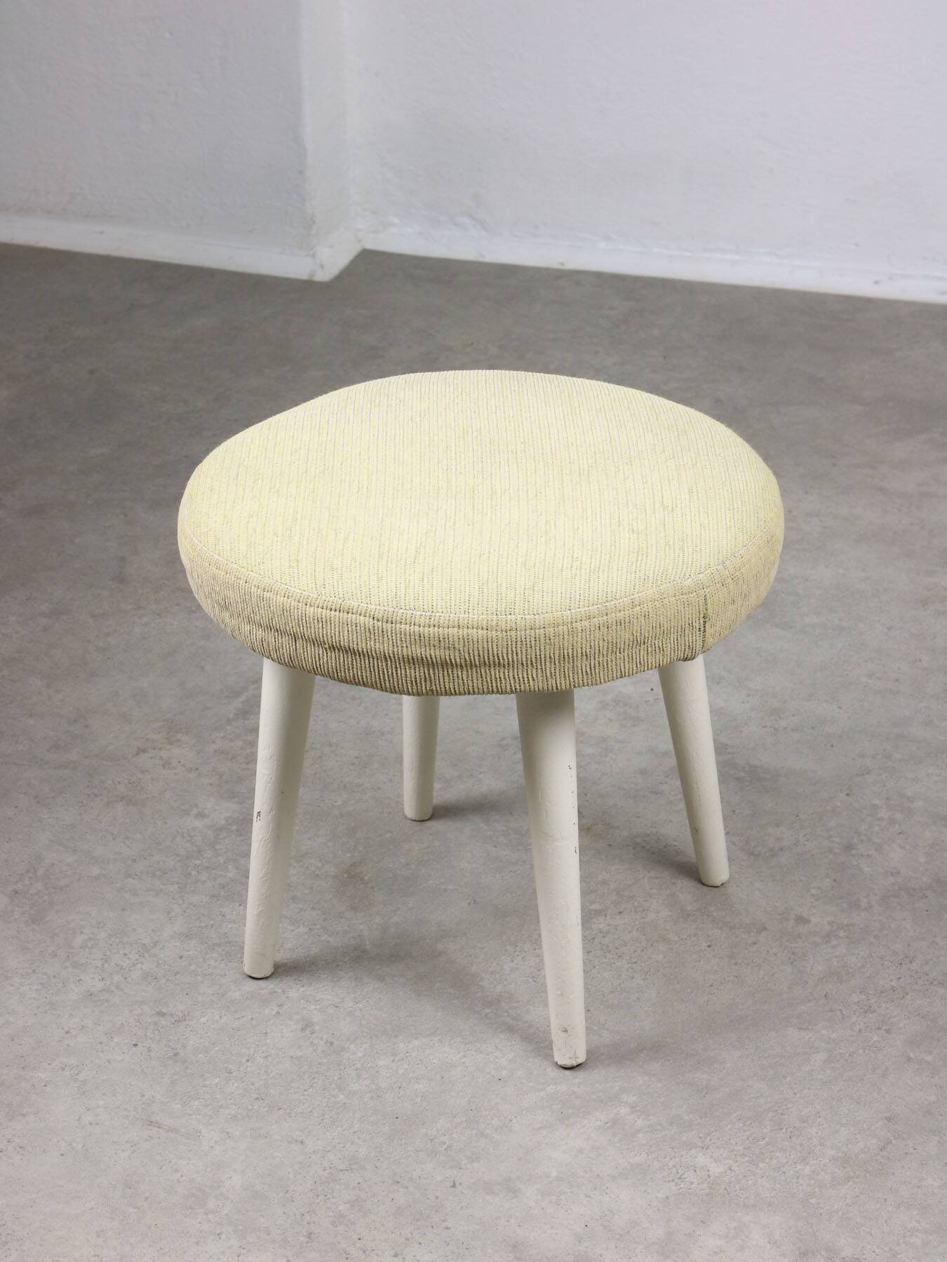 Vintage Italian Stool in Beige Fabric, 80s