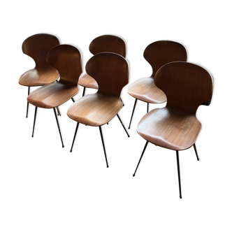 Set of 6 Lulli wood and metal chairs by Carlo Ratti, Italy 50s