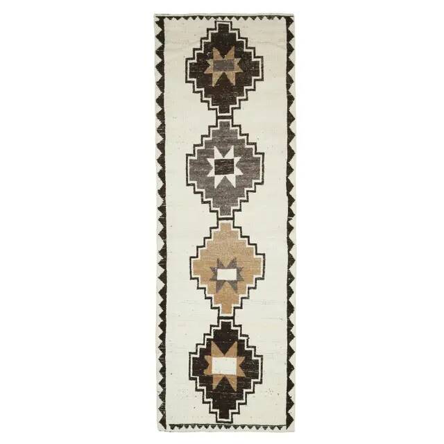 Vintage Turkish Oushak Handmade Cotton White Wool Runner 108x326