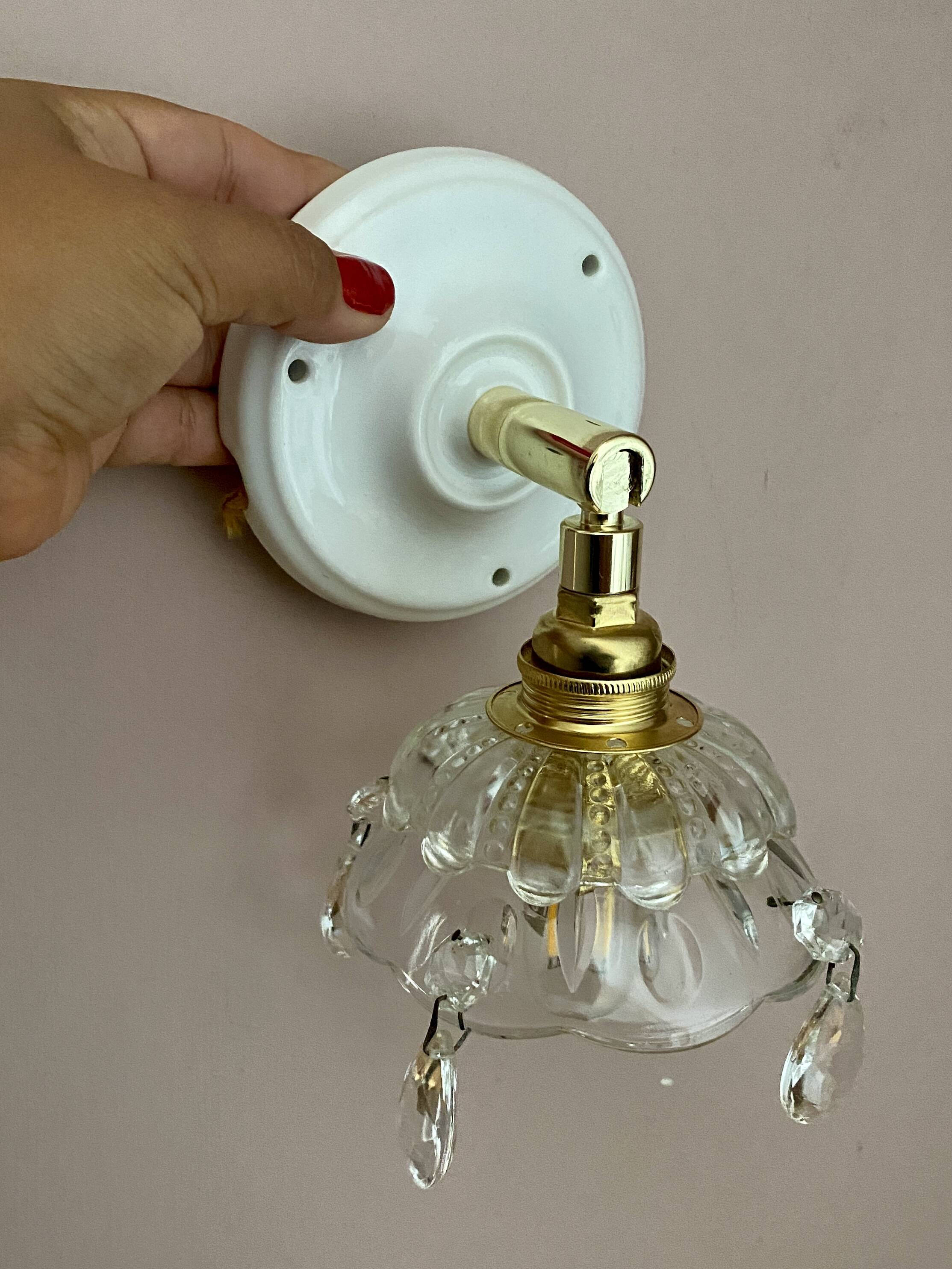 Vintage glass lampshade wall lamp with antique tassels