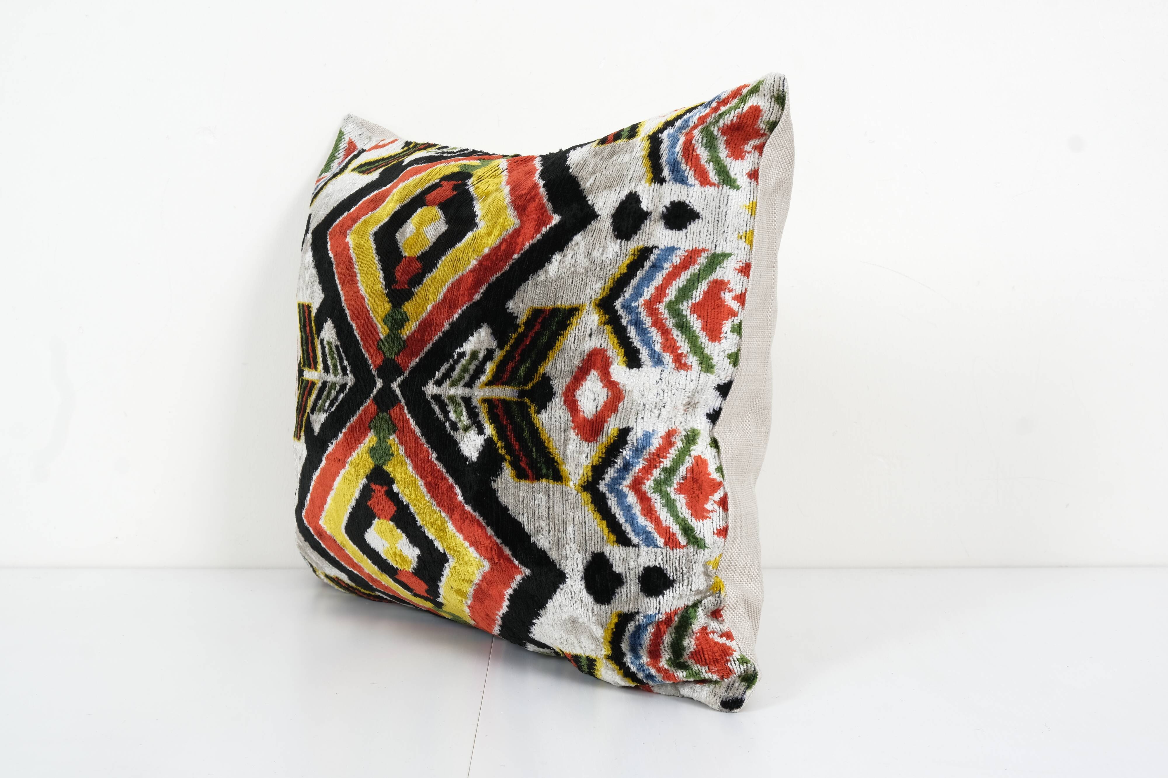 Ikat velvet pillow - red and yellow silk velvet pillow cover - ethnic designer ikat pillow