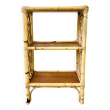 Wall shelf blond wood, bamboo, vintage rattan