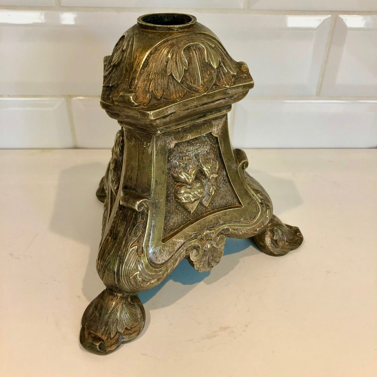 Silver bronze church candelabra