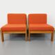 Set of 2 vintage Baumann armchairs in orange fabric and wood from the 80s