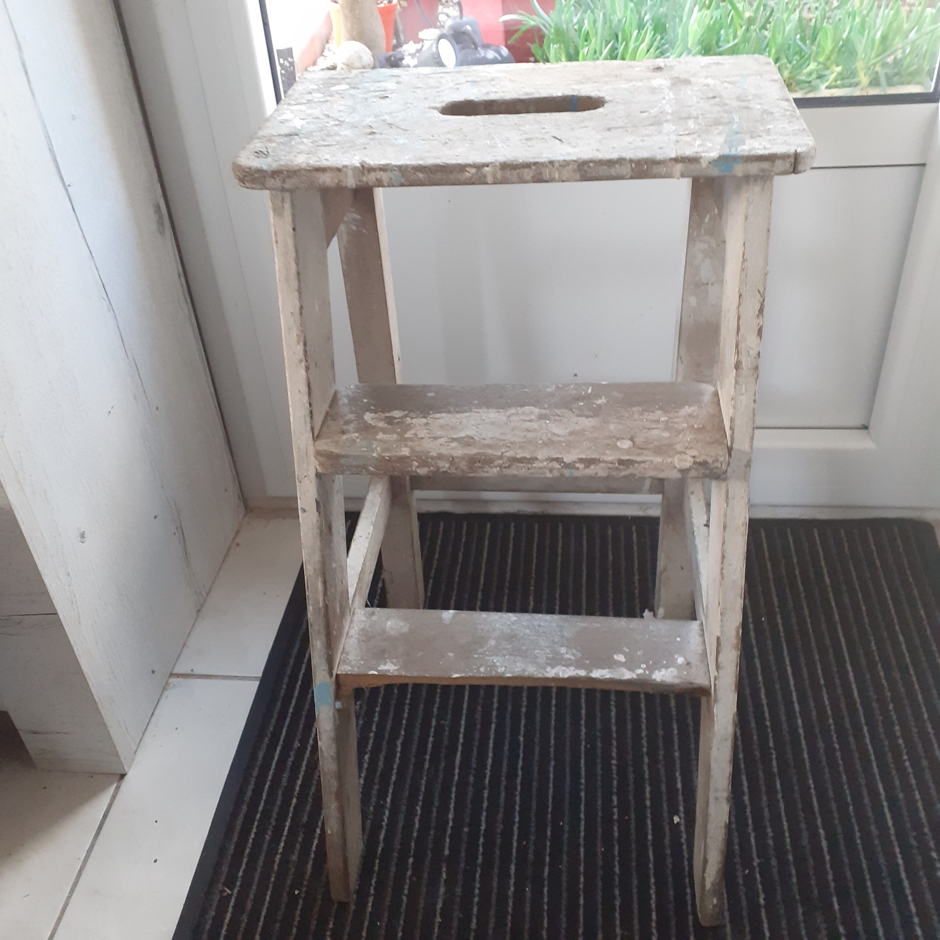 Old stepladder 3 steps in rough wood