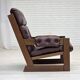 1970s, Scandinavian highback armchair, brown furniture leather, dark beech.