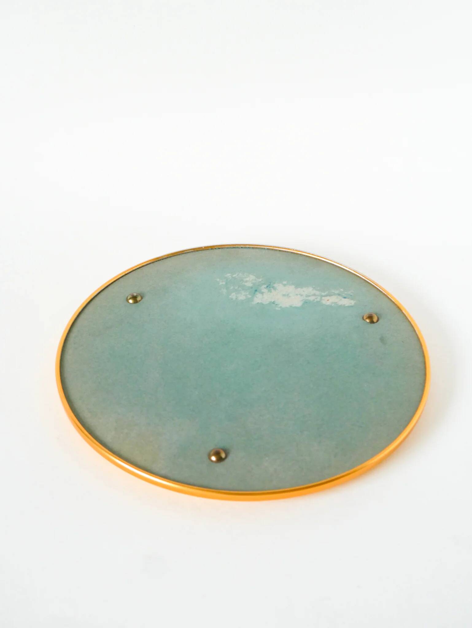 Small round mirror tray, gold, 1960