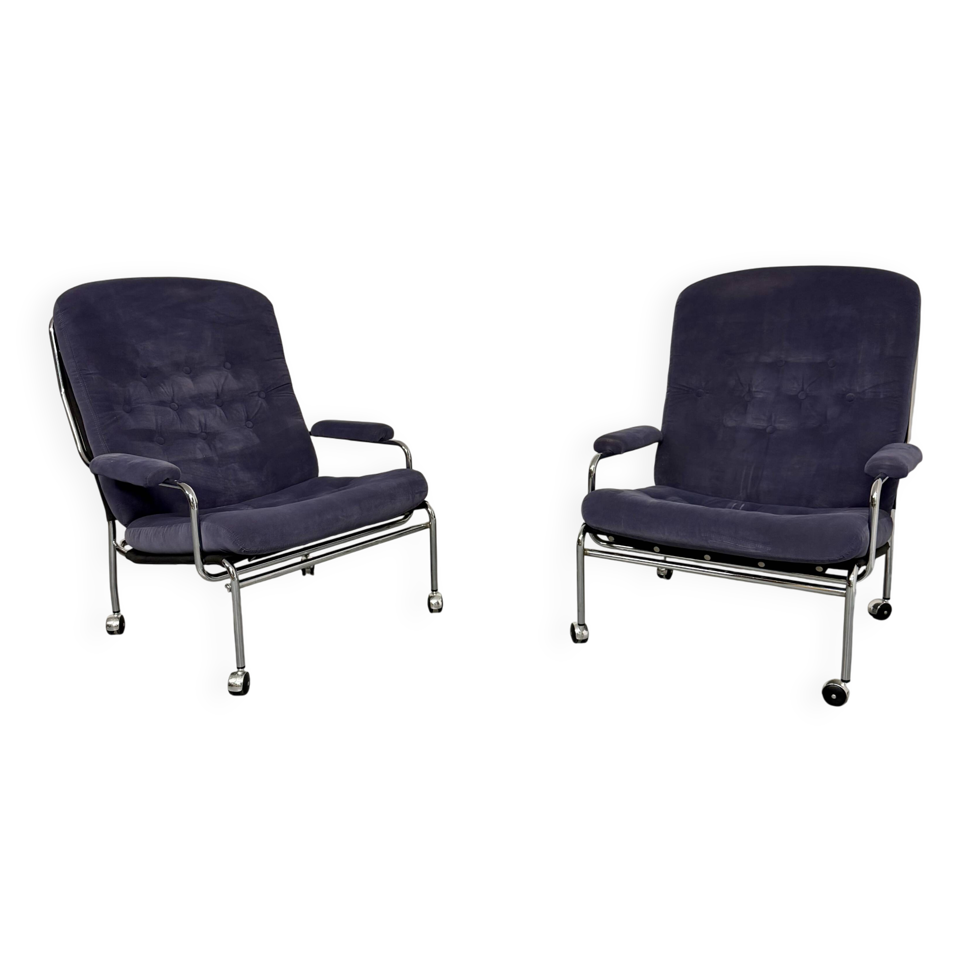 Paire de fauteuils lounge roulette design scandinave Bruno Mathsson