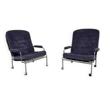 Paire de fauteuils lounge roulette design scandinave Bruno Mathsson