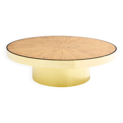 Table basse marqueterie de bambou et laiton vers 1980