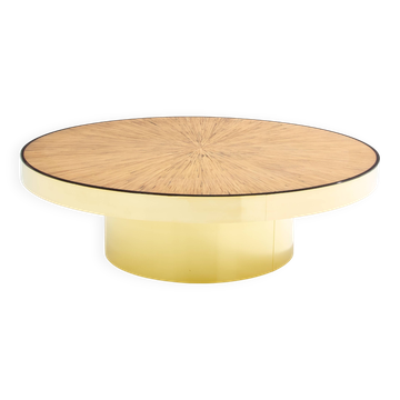 Bamboo and brass marquetry coffee table circa 1980