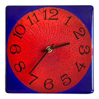 Horloge murale carrée du milieu du siècle, bleu et rouge