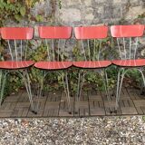 4 red Formica chairs with Eiffel legs 1950