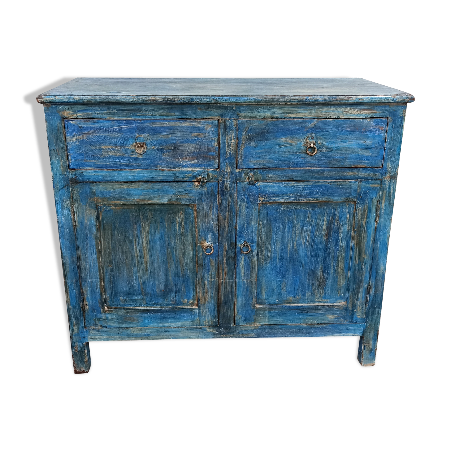 Blue wooden buffet with 2 drawers and 2 doors