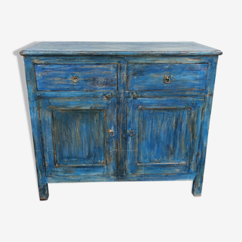 Blue wooden buffet with 2 drawers and 2 doors