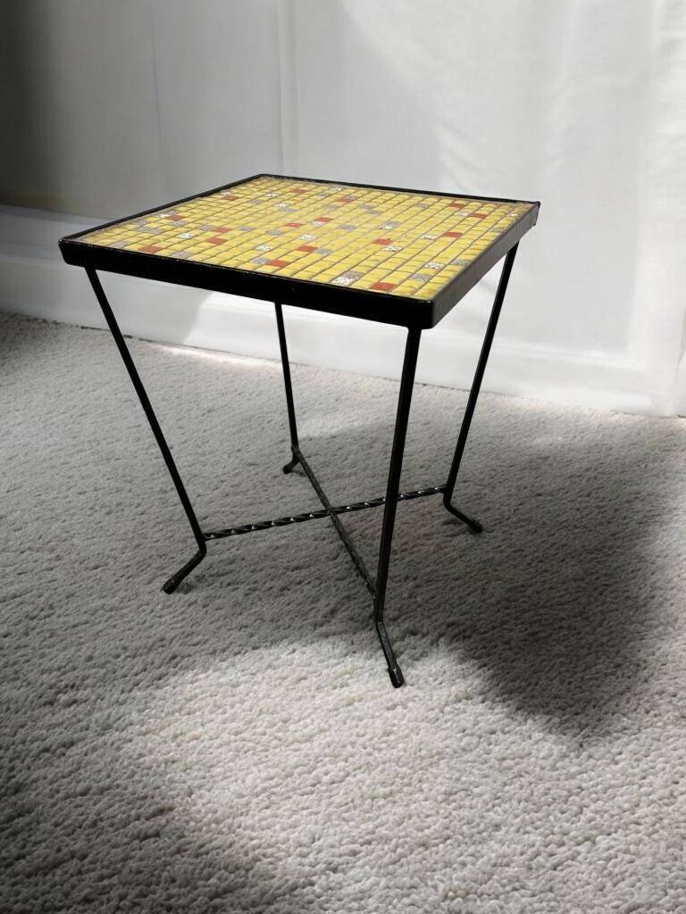 Mini vintage yellow plant table / mosaic side table
