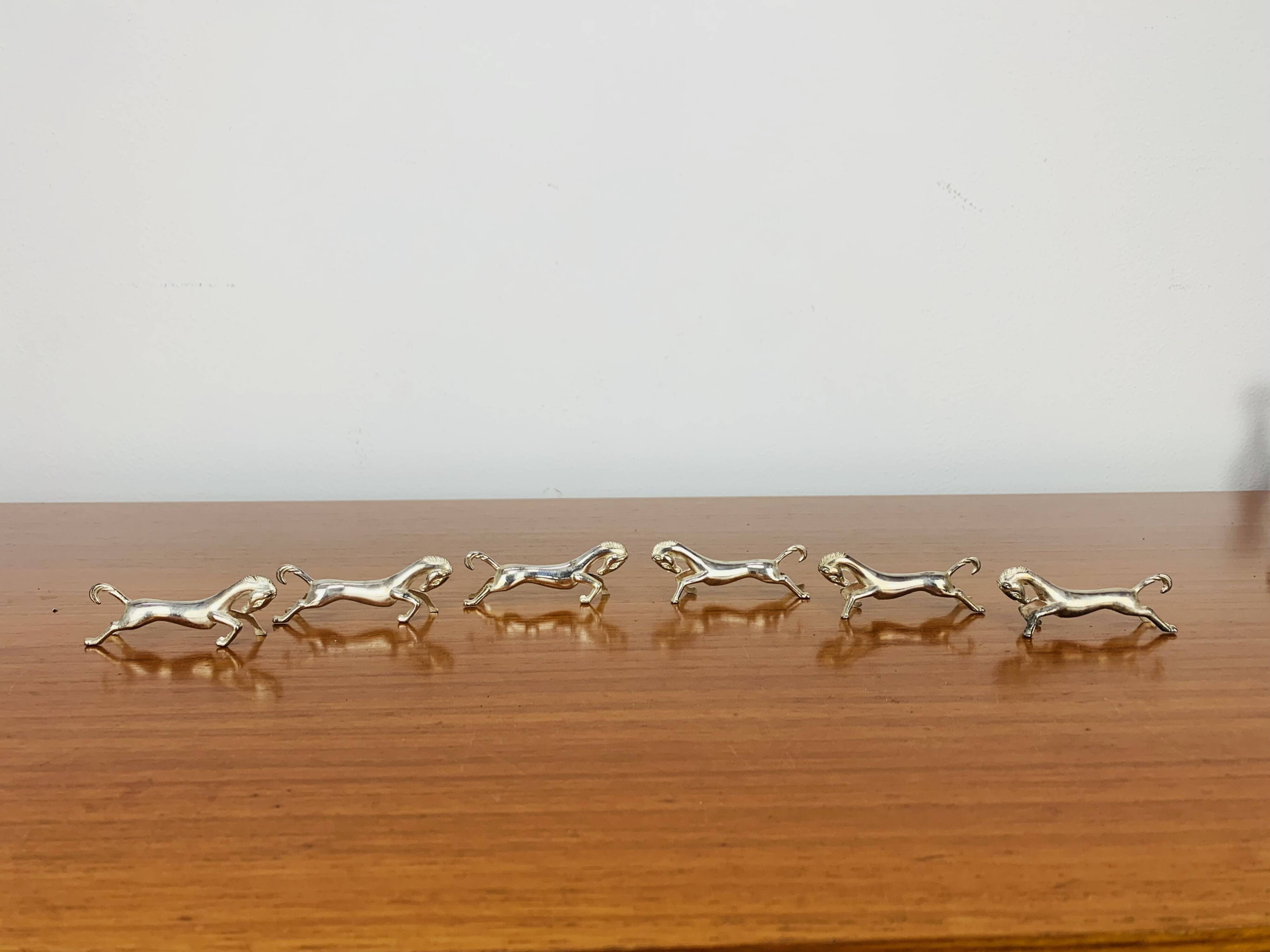 6 vintage silver metal horse knife rests