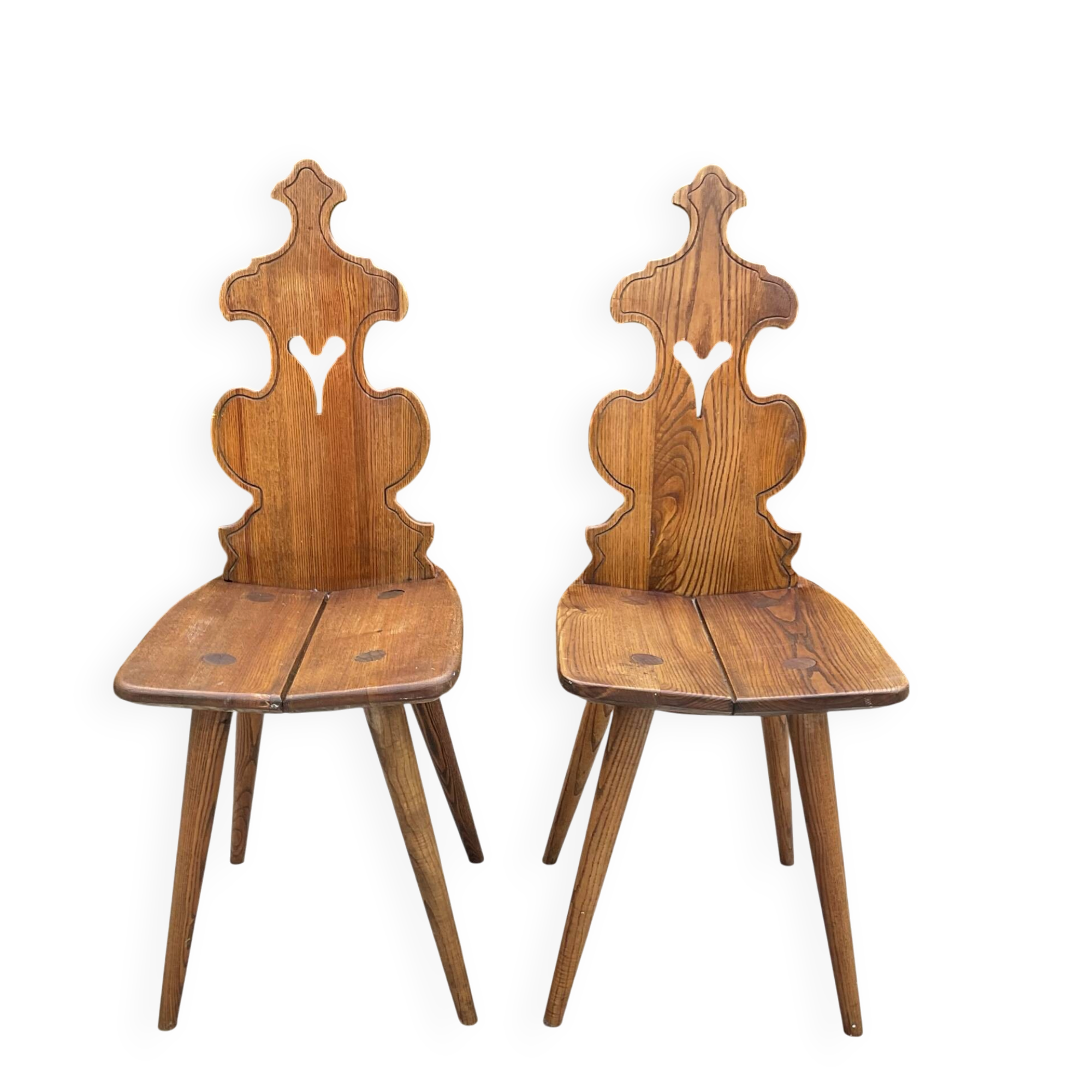 Paire de chaises tyroliennes vintage en bois massif 