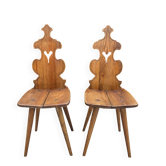 Paire de chaises tyroliennes vintage en bois massif 