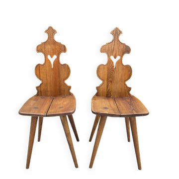 Pair of vintage Tyrolean chairs in solid wood