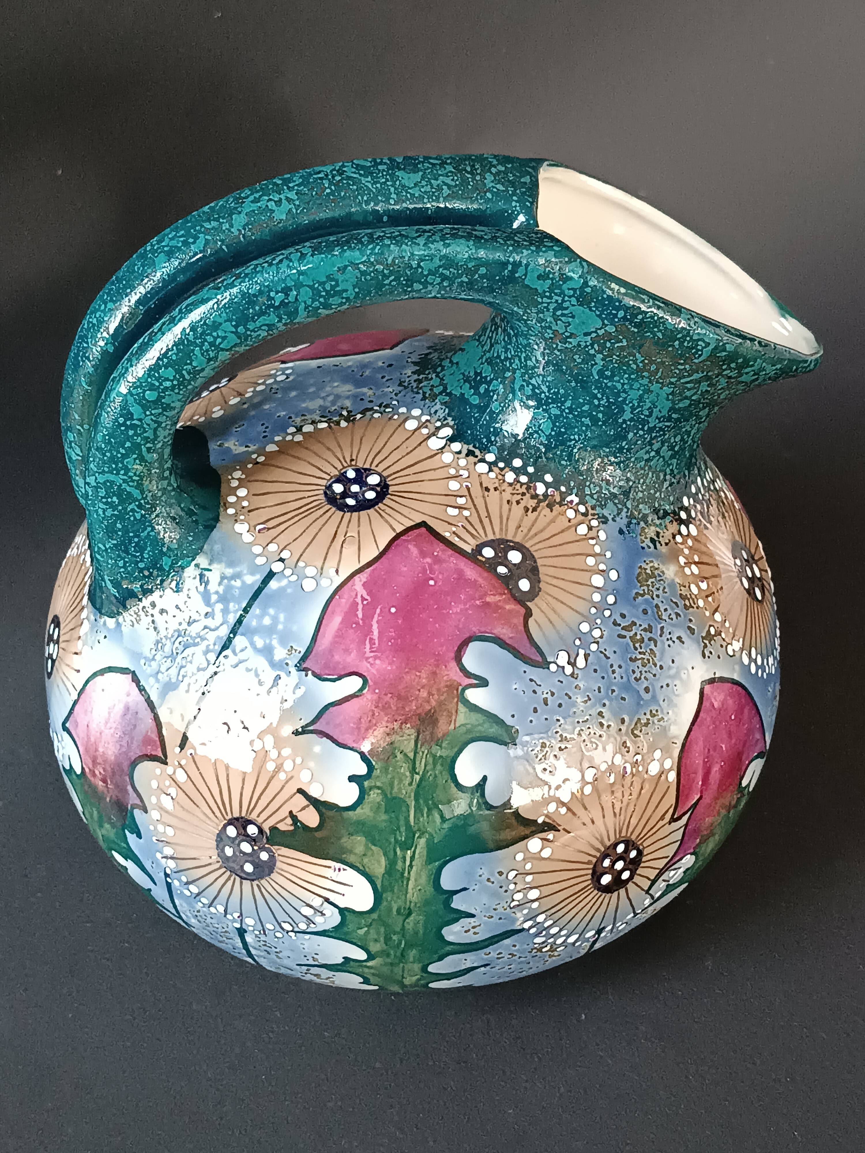 Iridescent porcelain vase with dandelion decoration, Amphora, Czechoslovakia, 1920.