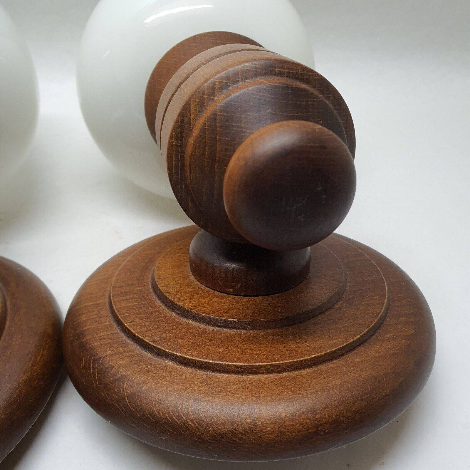 Set of vintage globe opaline wall lights wooden support