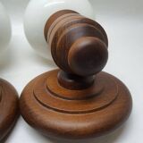 Set of vintage globe opaline wall lights wooden support