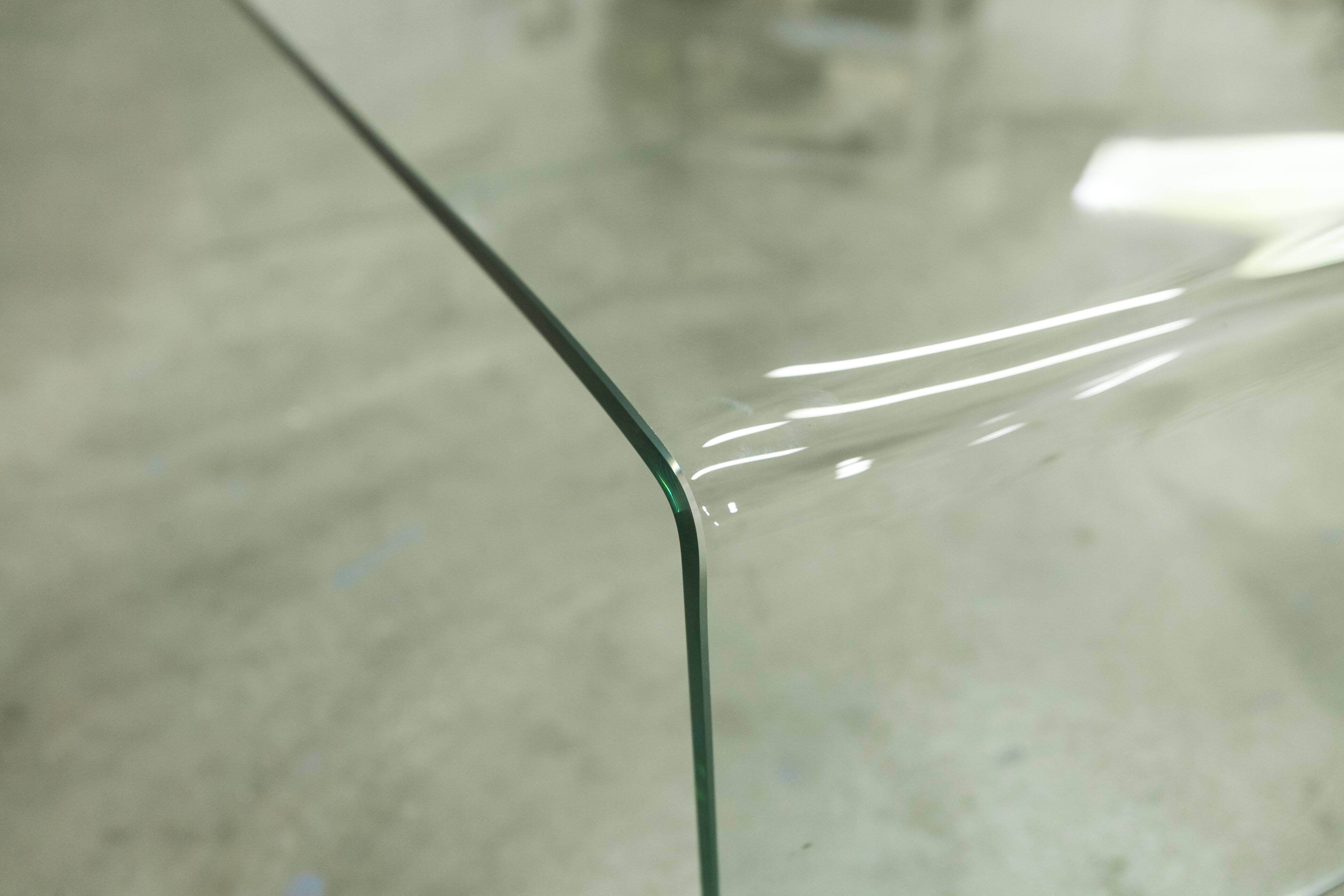 Postmodern Rectangular Curved Tempered Glass Coffee Table, 1990