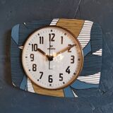 Vintage clock silent rectangular wall clock "Vedette bleu blanc ochre"