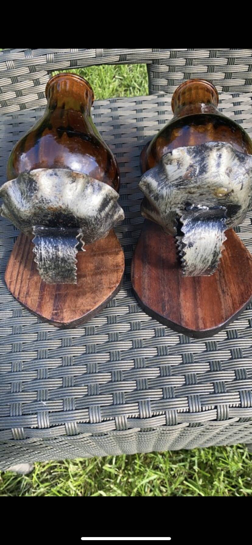 Pair of amber green wall candle holders