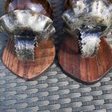 Pair of amber green wall candle holders