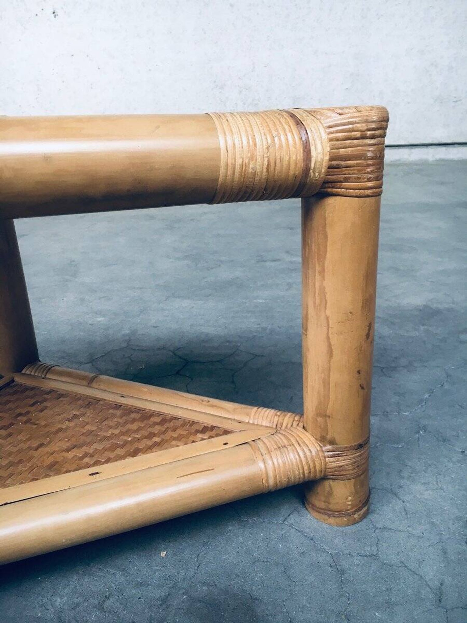 Handcrafted Bamboo Corner Table Set, 1970s, Set of 2