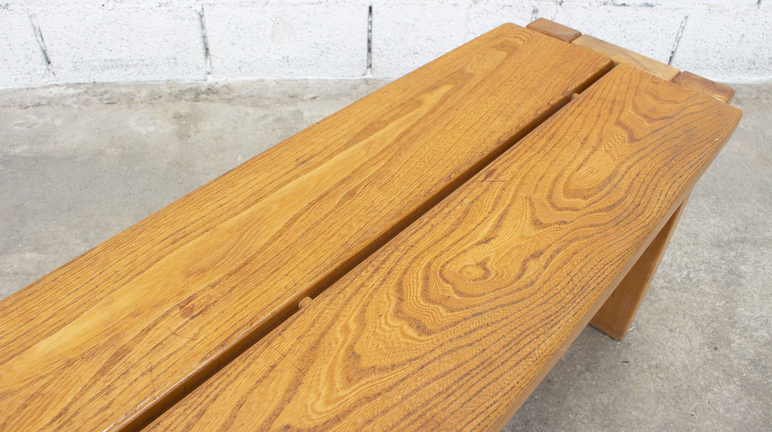 Vintage solid elm bench for Maison Regain