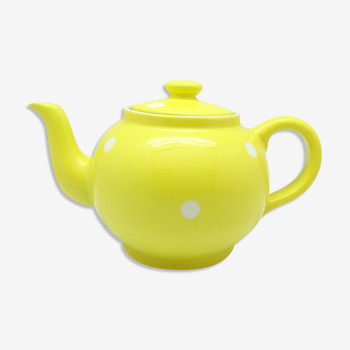 Theière vintage en porcelaine jaune à pois blancs