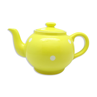 Theière vintage en porcelaine jaune à pois blancs