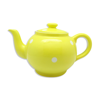 Vintage tea maker in yellow porcelain with white polka dots