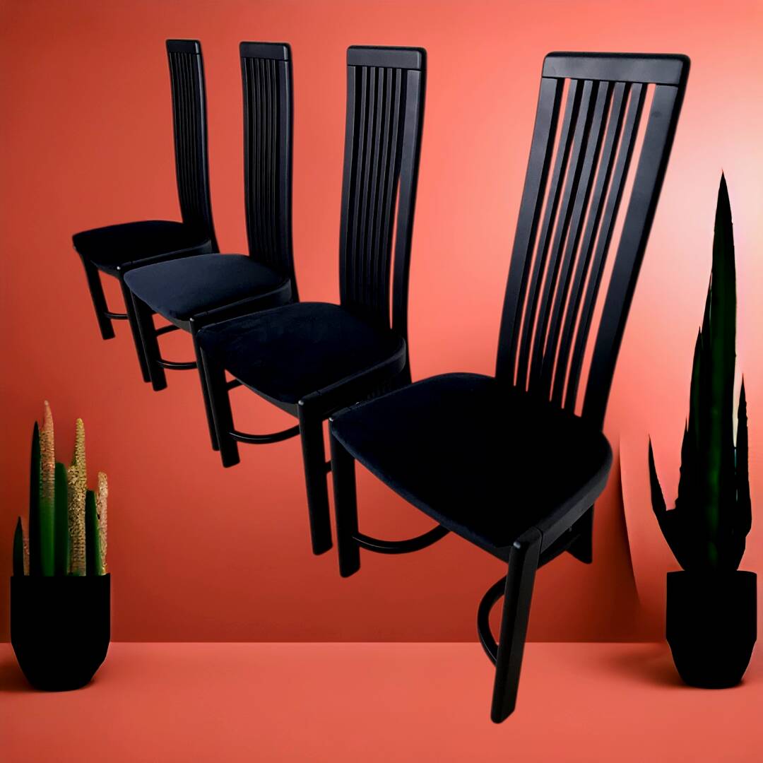 Set of four high "Slat back" chairs - Italian design 1980s