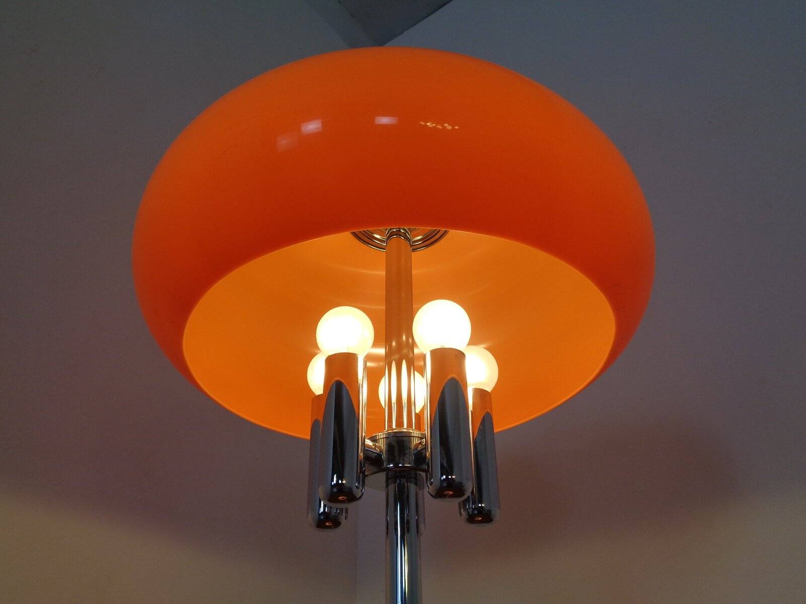 Italian orange plastic and chrome table lamp, 1960s