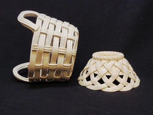 Set of Woven White Mediterranean Ceramics Basket + Bowl
