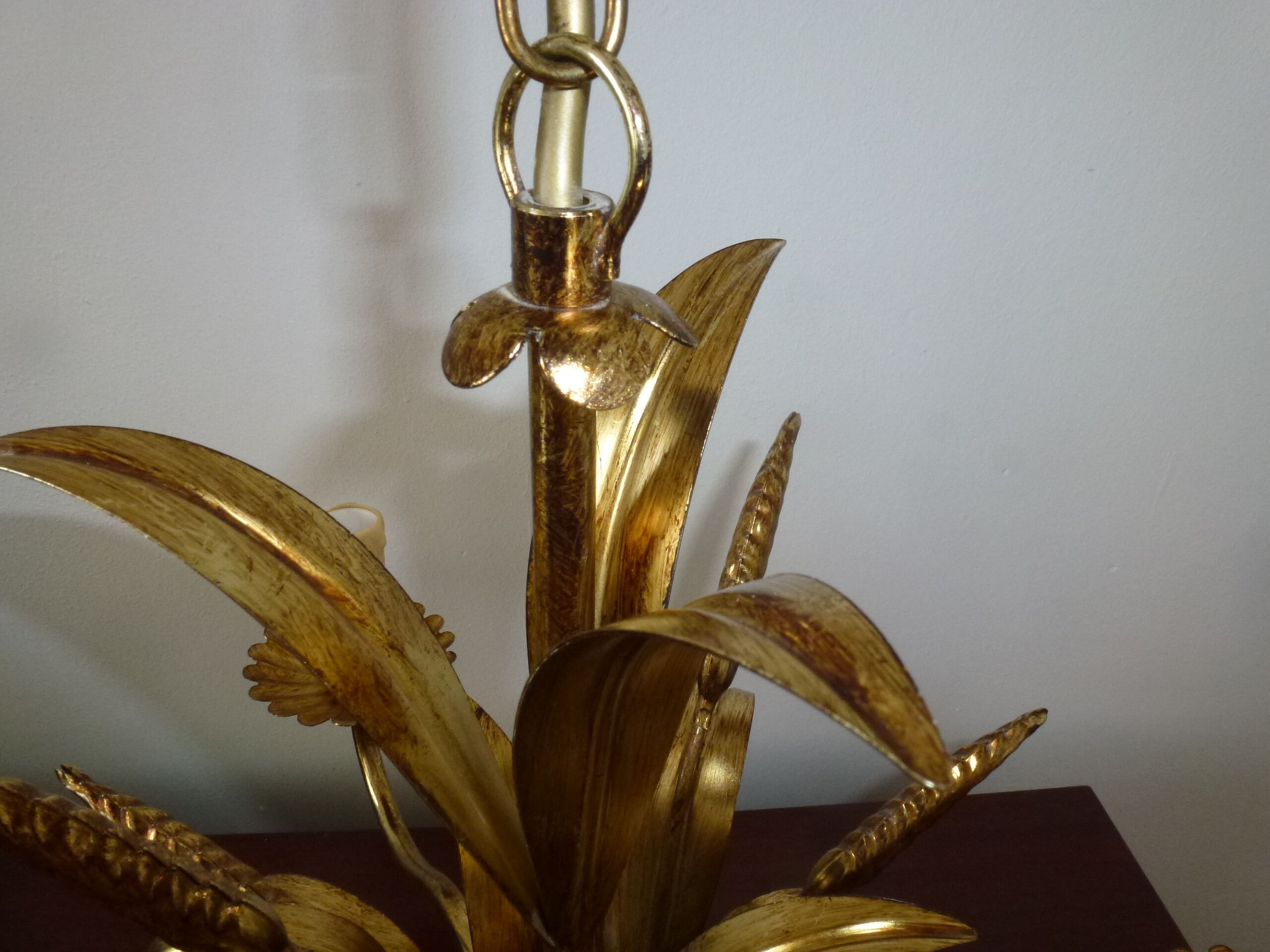 Wheat cob chandelier of the Masca House, gilded aged, 3 fires, 70s/80s