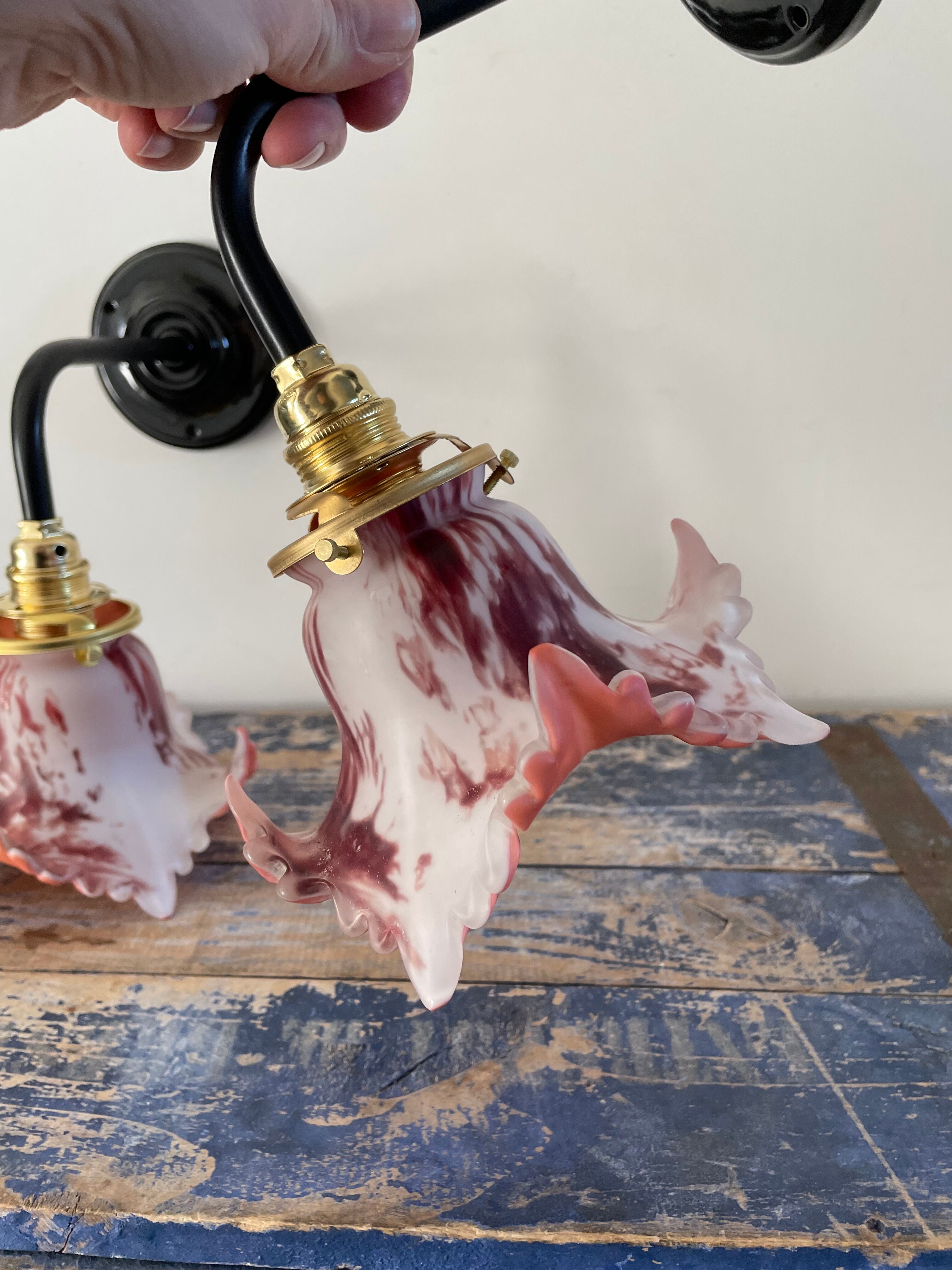Pair of new electrified art deco wall lamps