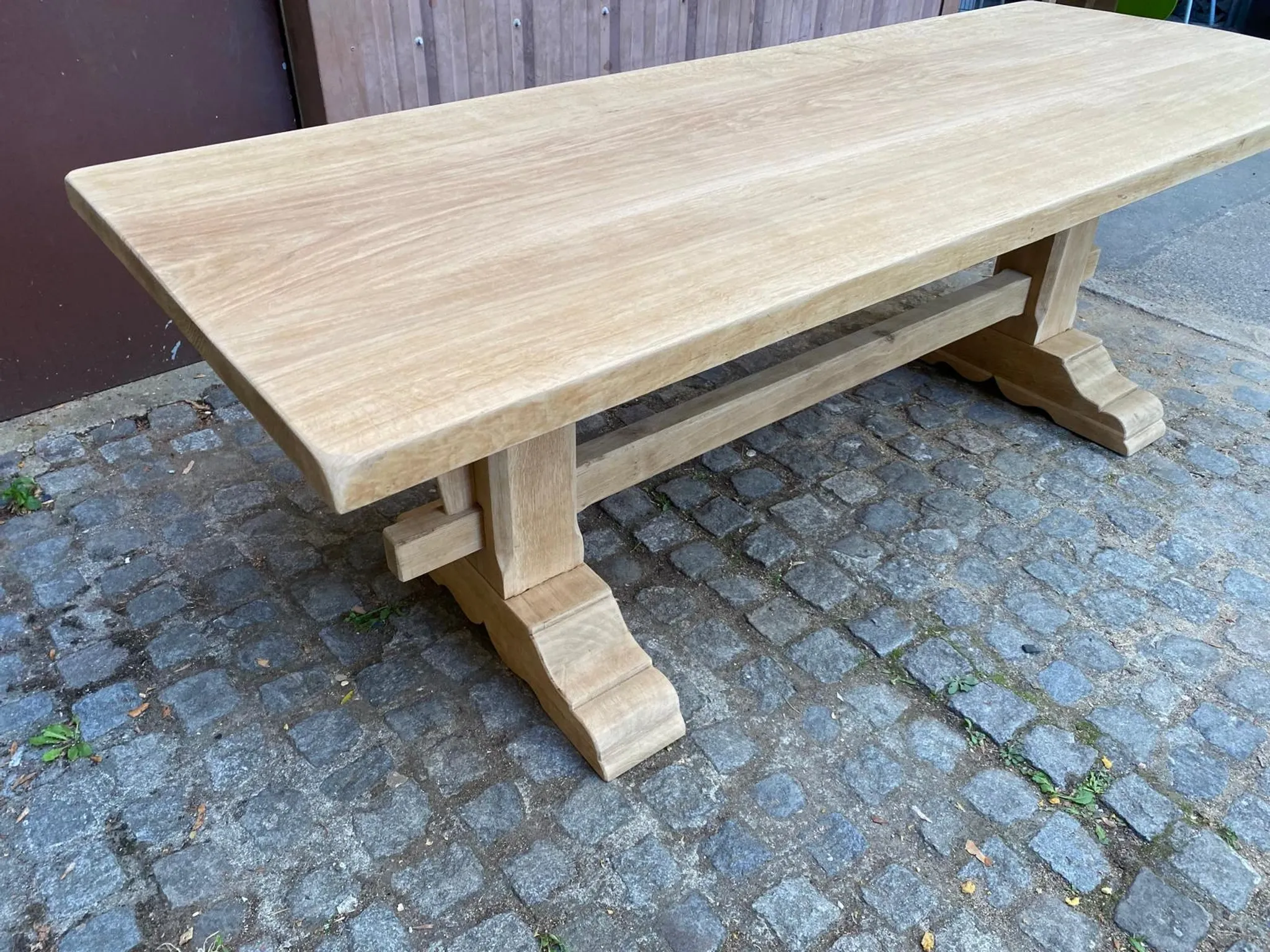 Large stripped monastery table in raw solid oak 225cm 1970