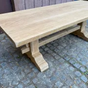 Large stripped monastery table in raw solid oak 225cm 1970